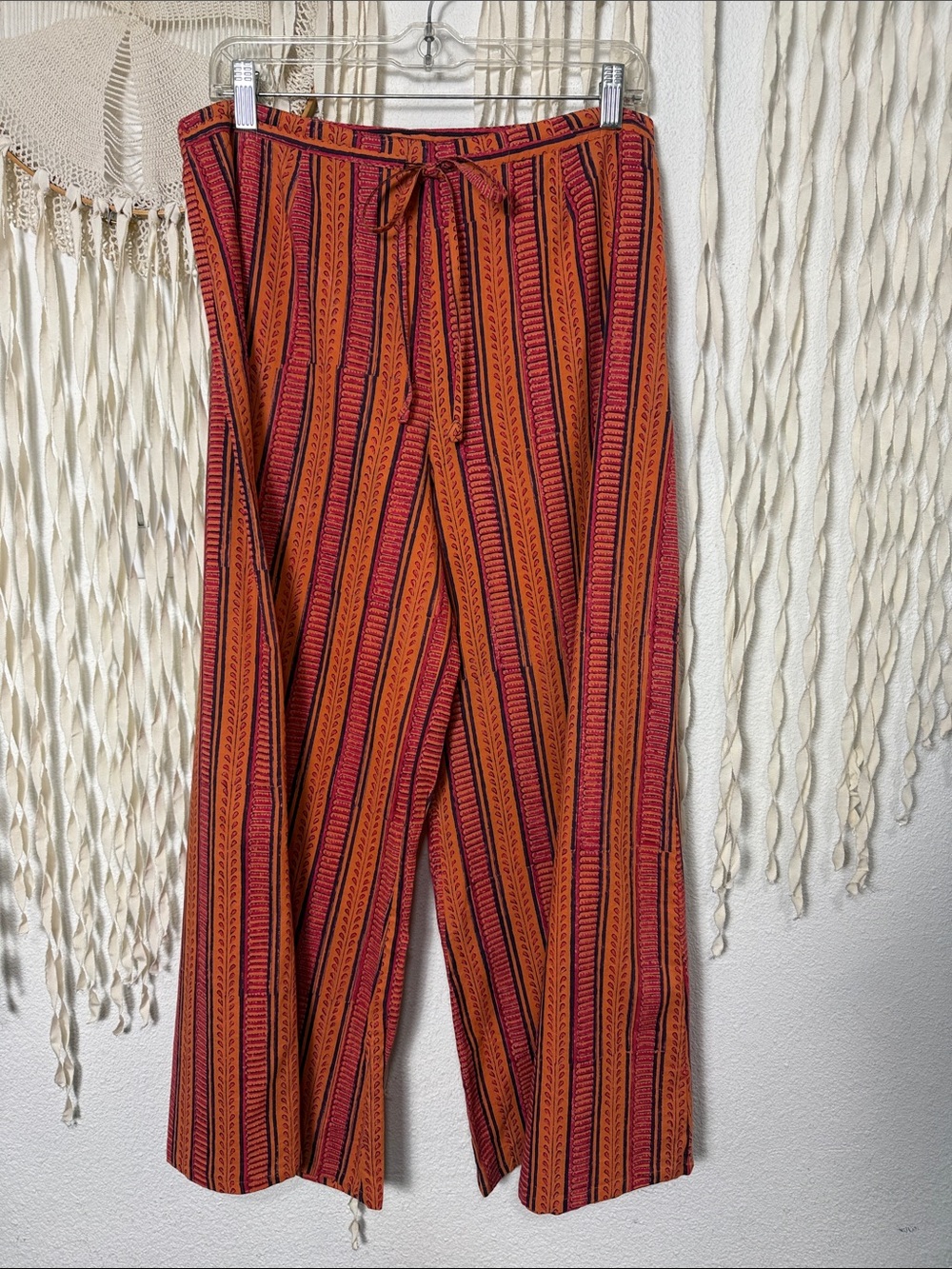 Anokhi Colorful 100% Cotton Drawstring Wide Leg Cropped Pant Size M
